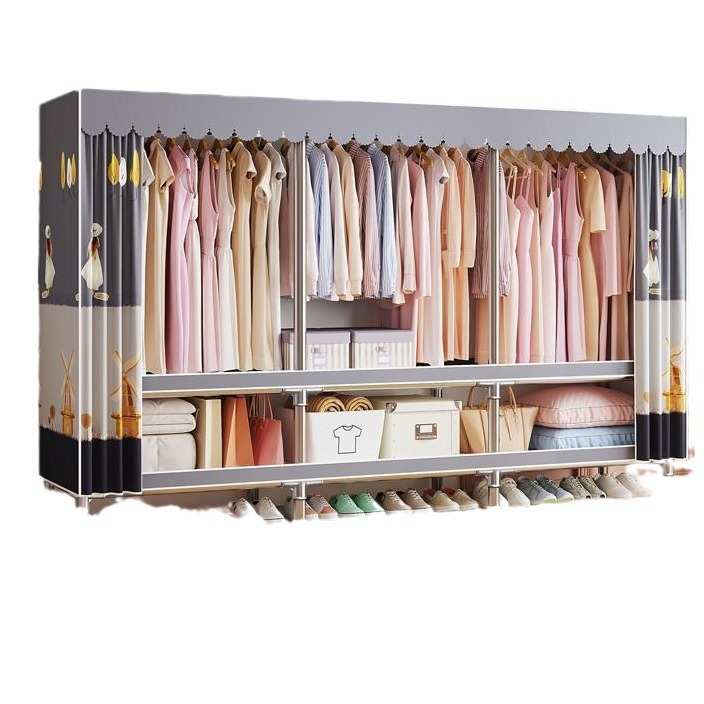 合金简易衣柜出租房收纳柜全钢管布衣柜加粗加固家用卧室组装柜子