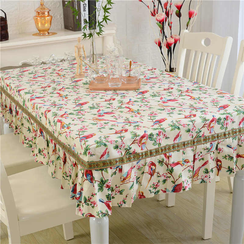 定制新款田园花鸟纯棉长正方形餐桌布套田园茶几台布布艺盖巾花边,居家布艺,桌布,淘宝优惠券,粉丝福利购,淘宝优惠卷
