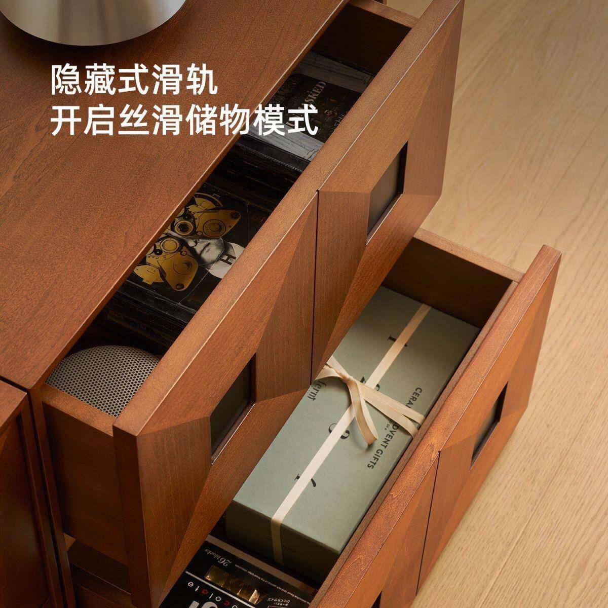 复古古风实木家落用多功ZGF能视柜床柜组合地斗柜客厅卡电门头卧