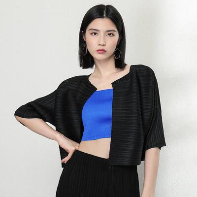 Miyake cardigan top for women, short style for outerwear,