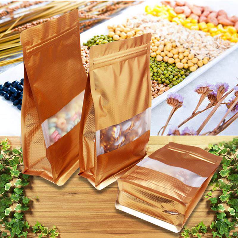 金色压纹开窗八边封立体自封袋 花草茶干果五谷食品密实封铝箔袋