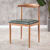 艺实木椅子组合咖啡铁简约凳子靠背家用茶店牛角仿奶餐厅餐椅桌椅