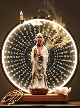 新中式禅意灯圈南海观音菩萨佛像摆件客厅玄关陶瓷装饰工艺品摆设