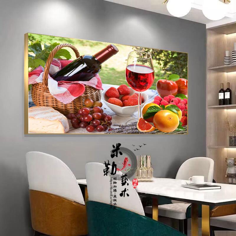 晶瓷镶钻饭厅装饰画单幅有框画客厅卧室墙挂画饭厅单联金属框壁画