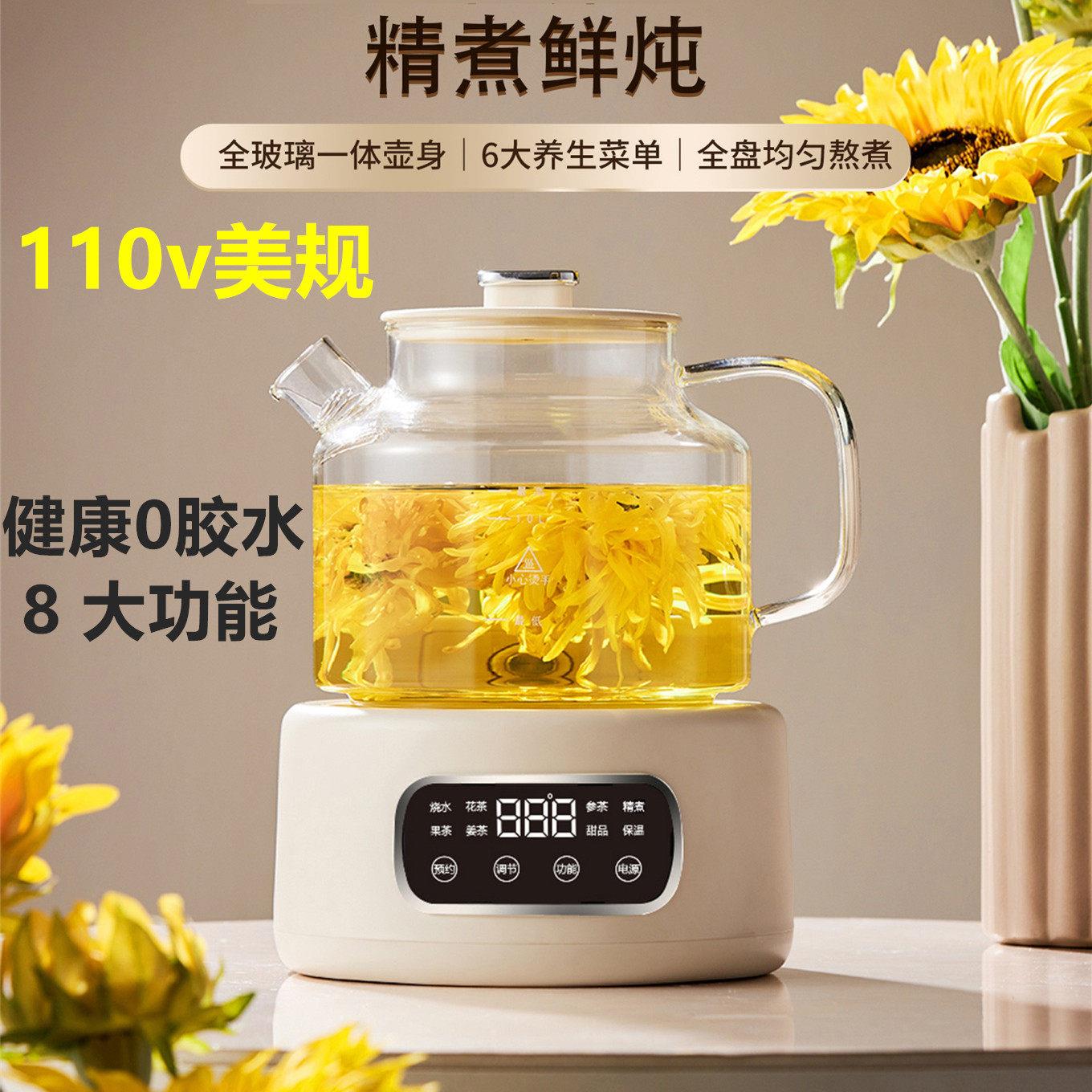 2025新款110v养生壶炖煮一体家用多功能花茶壶全玻璃纯养生烧水壶