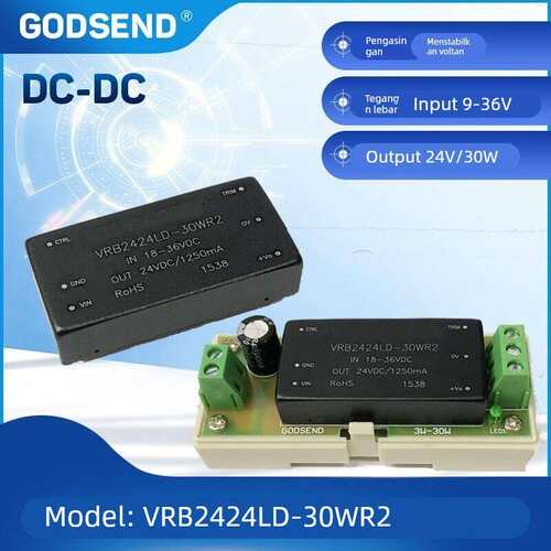 DC-DC导轨电源模块VRB2424LD-30W 9-36V24V转24V12V5V30W隔离