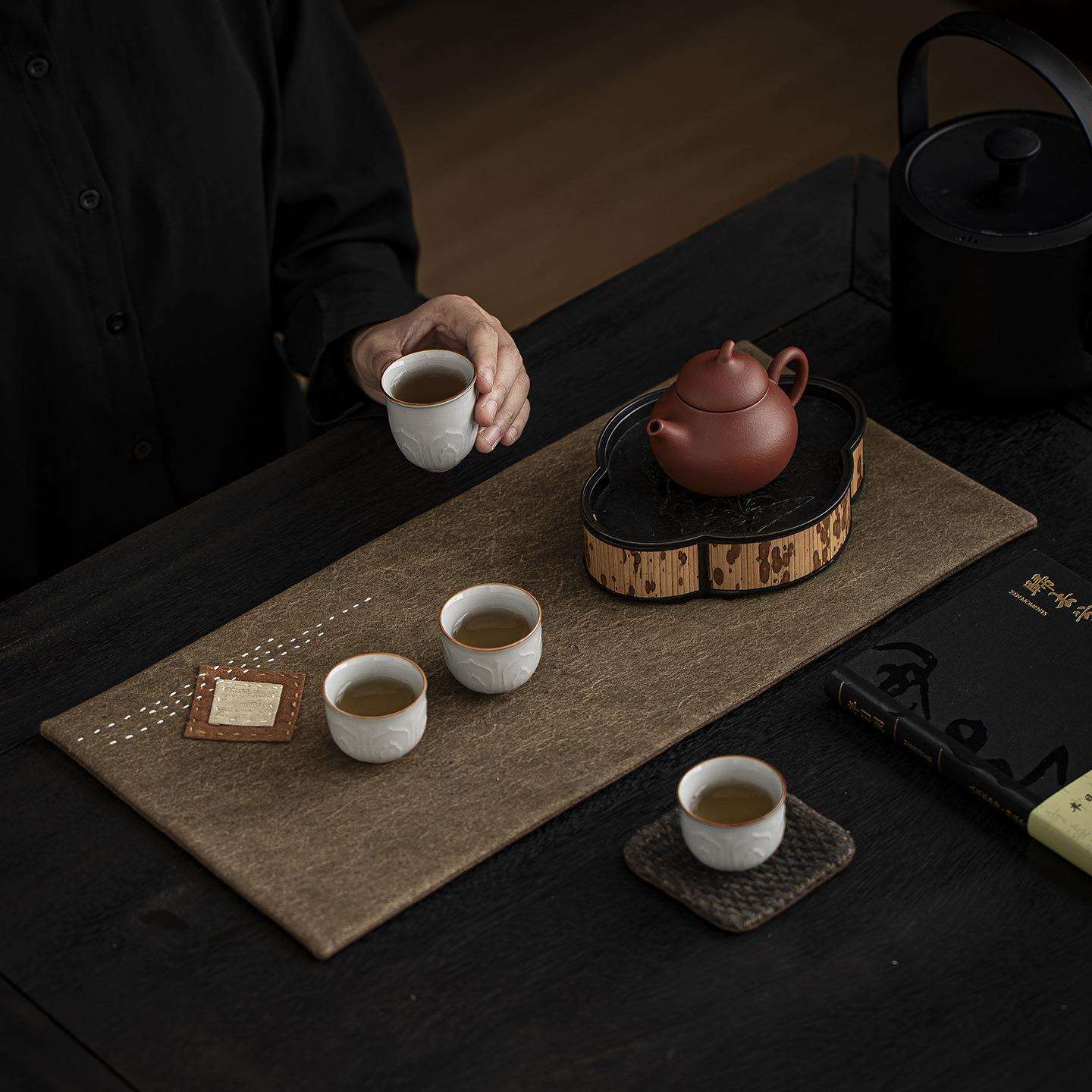 妙竹轩植物染竹节麻茶席手作干泡垫泡茶隔热茶垫复古风茶空间布置
