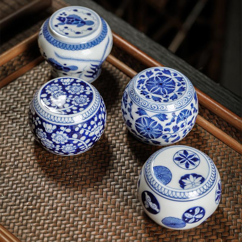 青花盖置手绘缠枝莲茶器仿古陶瓷器盖托白瓷功夫茶具茶道配件盖致