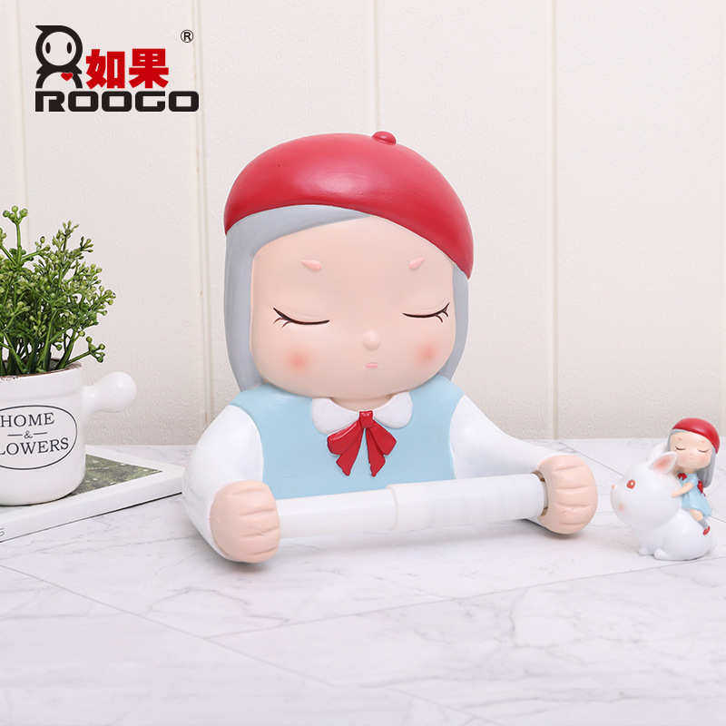 置少女创意卷纸架洗脸巾筒架物盒浴室纸巾厕所卫生间批发如果卡通