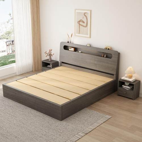 加大铺板实木床现代厚简约1.米双人床主卧榻米出租房单桐箱8人床