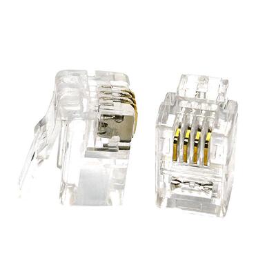 方贝 电话听筒四芯透明纯铜电话线接头 RJ9 4P4C三叉镀金水晶头