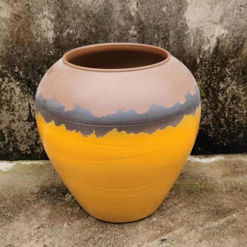 景德镇陶瓷落地花瓶北欧黄色缸器皿干花客厅酒店插陶罐装饰品摆件
