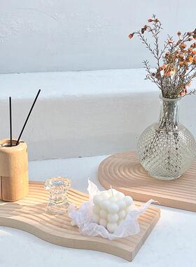 木质托盘ins日系北欧装饰道具水波纹榉木粘板盘拍照道具桌面摆盘