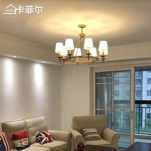 卡菲尔美式吊灯 客厅家用创意简约布罩铜色铁艺灯具美式乡村吊灯