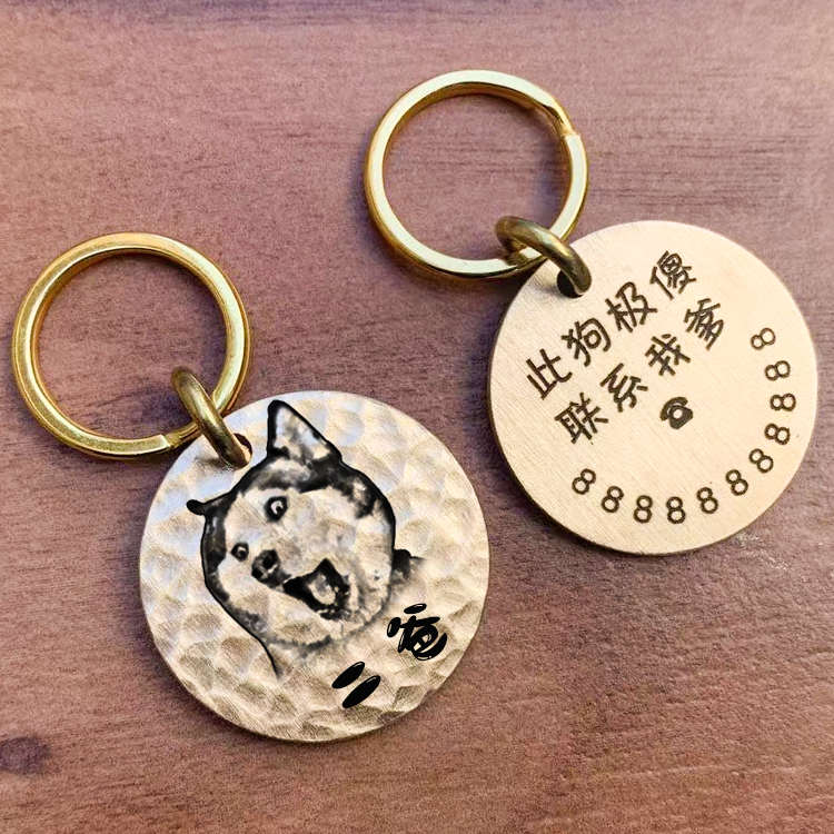 手工锤纹雕刻猫牌狗牌定制刻字宠物牌柴犬狗狗身份防丢牌项圈挂牌