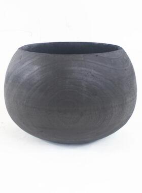 厂家销售侘寂风黑色碳化实木花盆插花桶民宿酒店别墅客厅装饰摆件