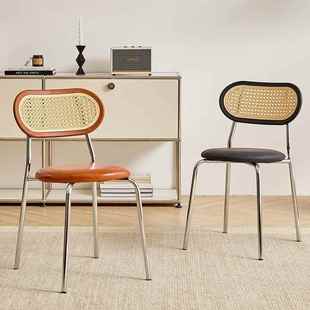 家用中古彷藤编椅子简约阳台休闲 靠背椅覆古北欧风格奶油网红餐