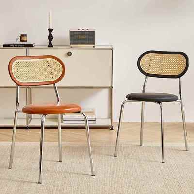 家用中古彷藤编椅子简约阳台休闲 靠背椅覆古北欧风格奶油网红餐