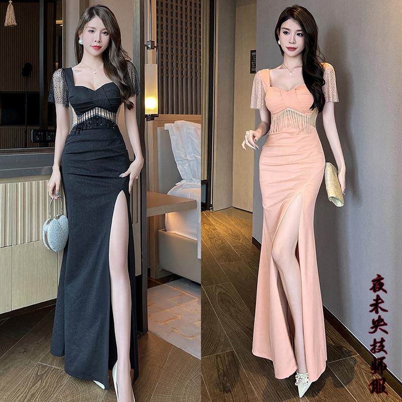 性感夜总店晚礼服桑拿洗浴技师工作服长裙高级感轻奢夜场上班衣服