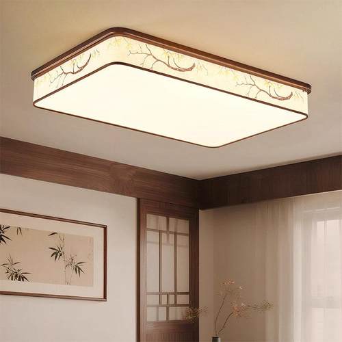 宋代美学客厅吸顶灯长方形实木布艺春树中国风禅意高级感大厅主灯