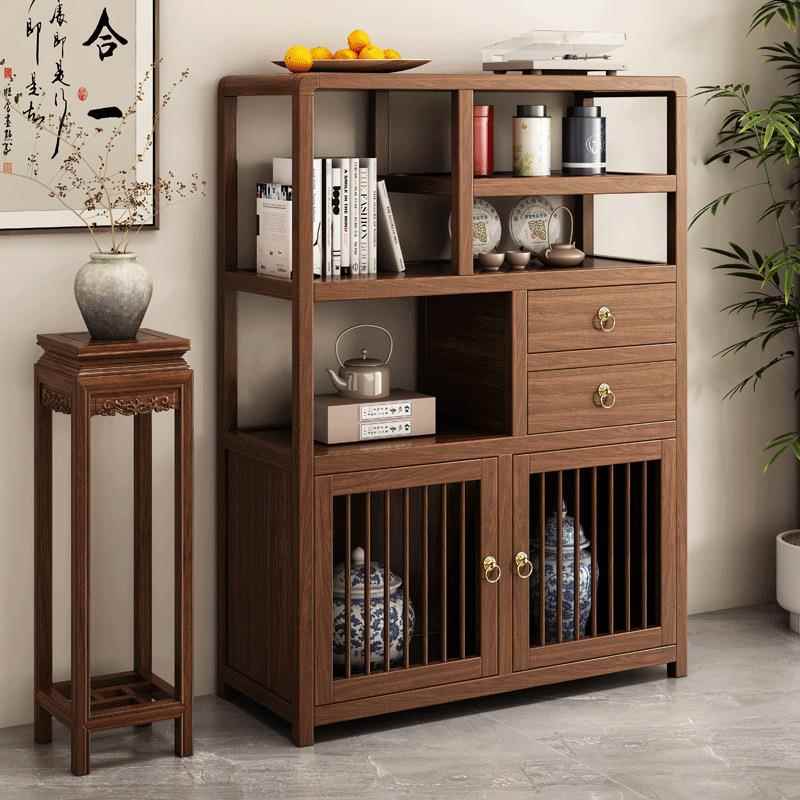 全实木玄关柜一体靠墙多宝阁博古架古董收纳展示置物架墙面格子架