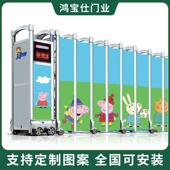 不锈钢电动伸缩门幼儿园学校封闭式 自动门封板收缩拉门工厂大门