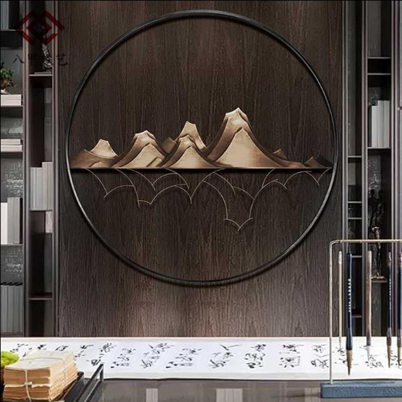 装饰新中式山水画金属厂家创意壁饰墙饰壁挂铁艺挂件立体几何