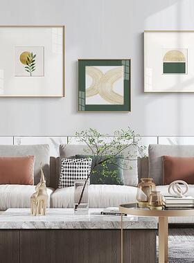 流淌现代轻奢风格客厅装饰画墨绿色小清新挂画正方形挂画抽象壁画