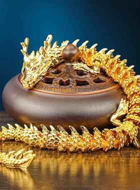 正品纯装黄铜五爪金龙摆件神龙桌面客厅饰3d意印打工艺品创饰品关