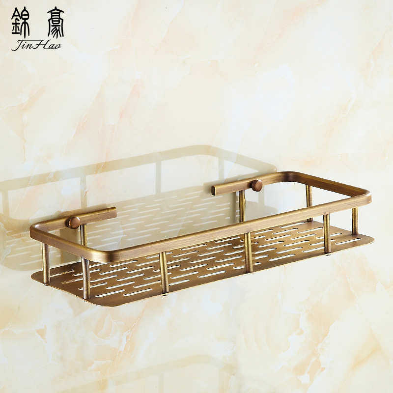全铜仿古浴室矩形板篮欧式复古卫生间置物架纯铜长方形双层收纳架