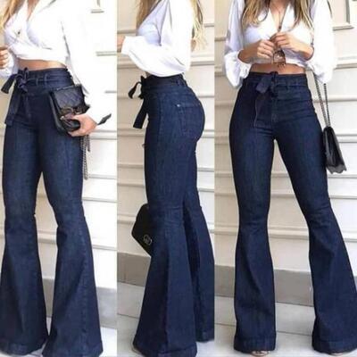 High waisted slightly elastic lace up flared pants, wide