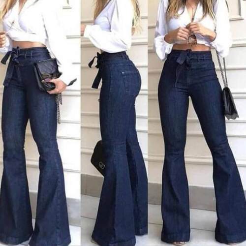 High waisted slightly elastic lace up flared pants, wide