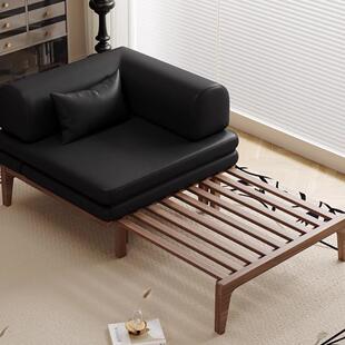 法式中古风实木沙发客厅小户型阳台贵妃可折叠单人沙发床一体两用