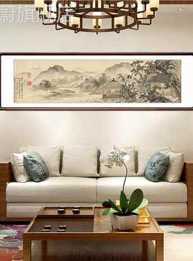 网红唐虎国伯画名山画中式客水厅背景装饰家画公室定制挂墙办画古
