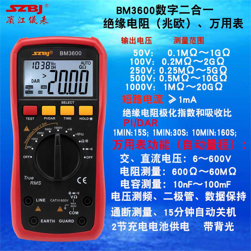 滨江仪表BM3600手持式二合一1000V绝缘电阻测试仪+数字万用表图片