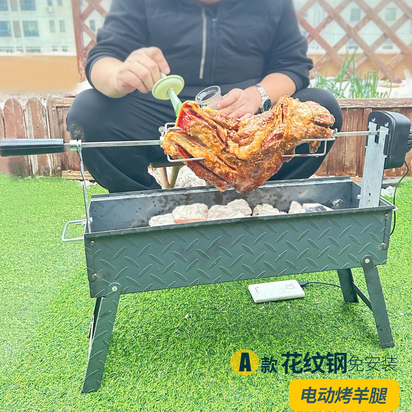 烧烤炉家用烤羊腿炉子旋转烤肉炉烤鸡烧烤架户外碳烤炉木炭羊腿叉