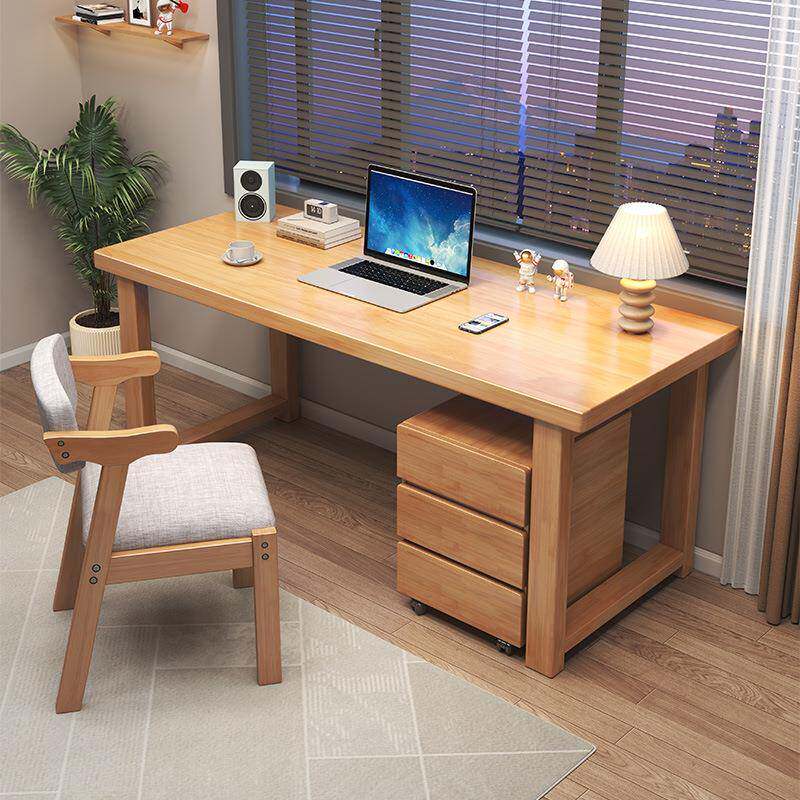 全实木新款台式电脑桌卧室家用带键盘托托抽屉书桌居家可放主机