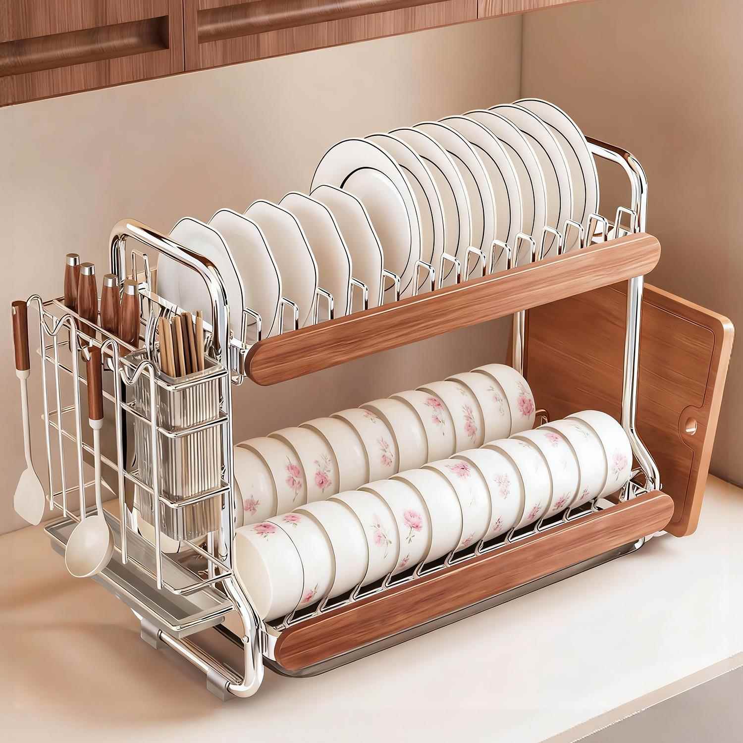 爱莱德不锈钢碗碟收纳架沥水架厨房置物架碗架家用台面多功能放碗