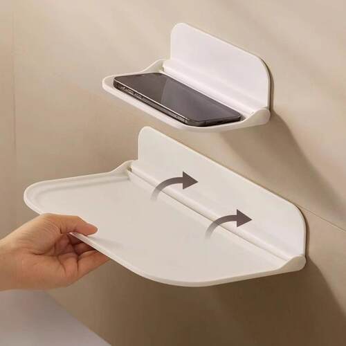 No-drill foldable wall shelf for bathroom, dormitory, bedsid