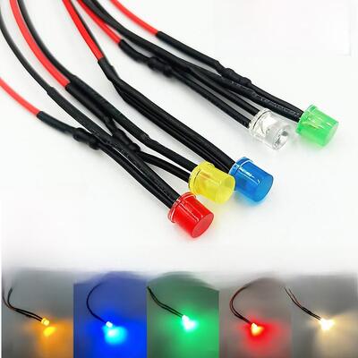 5mm带线平头LED发光二极管3V5V6V12V24V48V220V电源指示灯信号灯