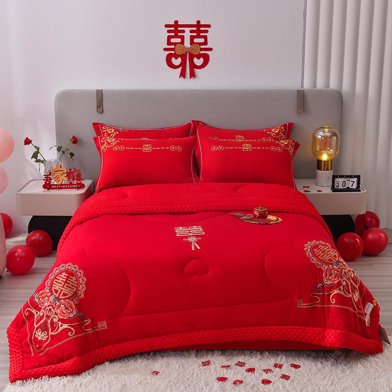 婚庆被豆豆毯毛毯婚庆喜被婚庆被子加厚保暖结婚陪嫁送礼量大从优