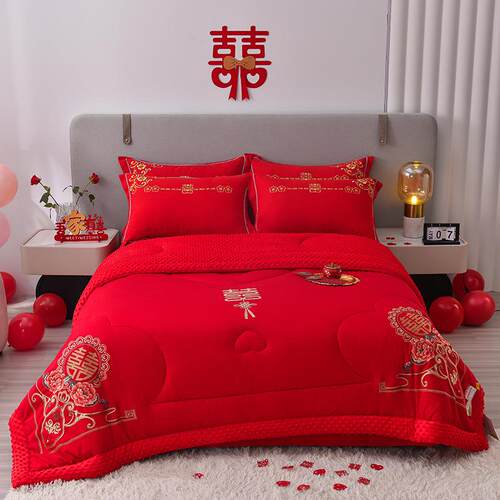 婚庆被豆豆毯毛毯婚庆喜被婚庆被子加厚保暖结婚陪嫁送礼量大从优