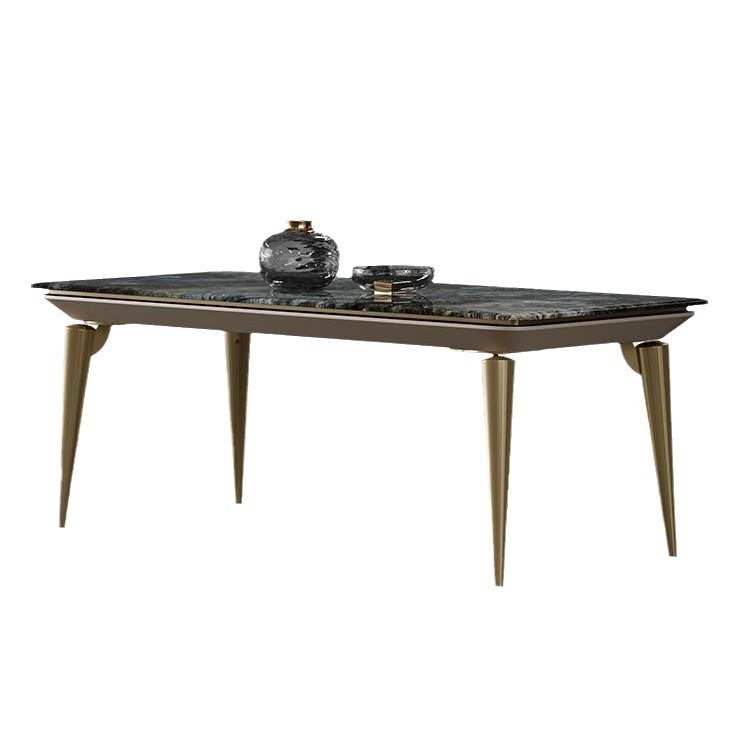 现代轻奢大理石餐桌别墅餐厅大理石餐桌不锈钢长方形推拉餐桌椅