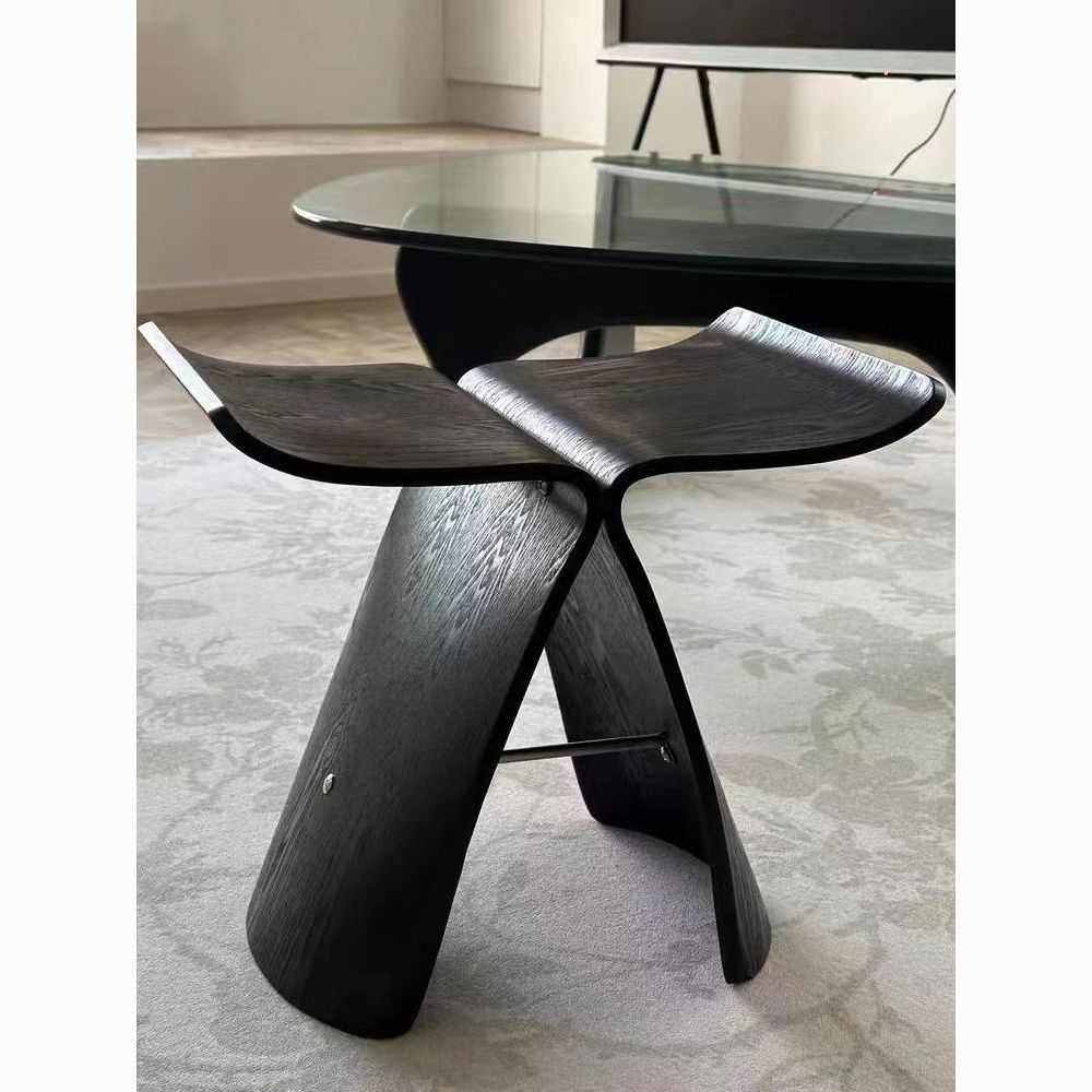 休闲椅木蝴蝶椅矮凳实木木椅挑板胡会客弯弯椅水曲柳换鞋凳