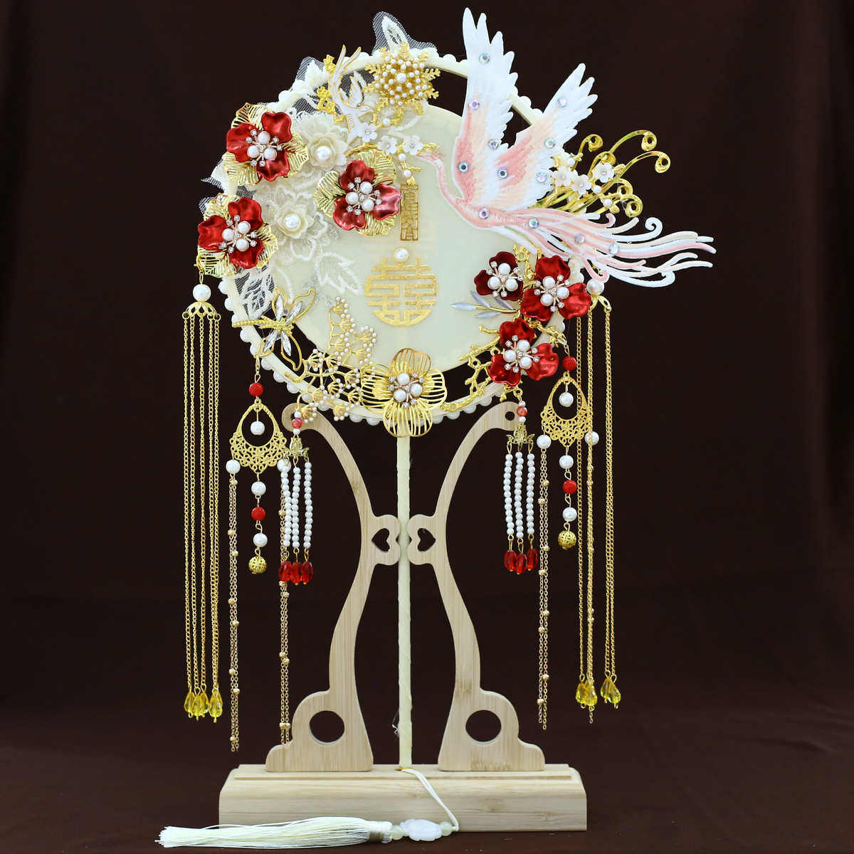 香槟色团扇新娘结婚成品手工喜扇秀禾服中式高级质感遮面扇子9012