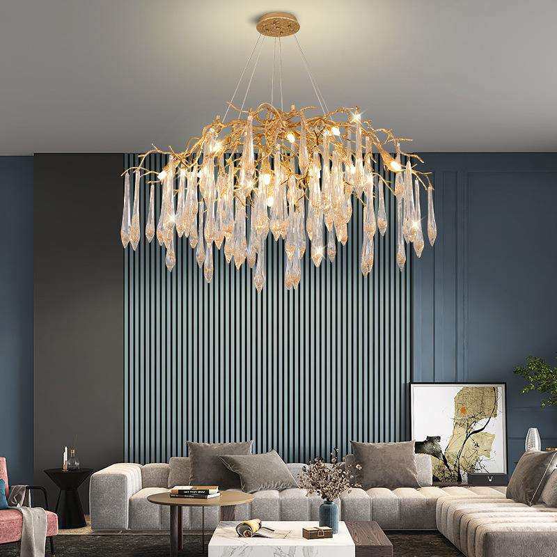 后现代轻奢铝材树枝玻璃吊灯奢华大气别墅客厅灯餐厅水滴艺术灯具