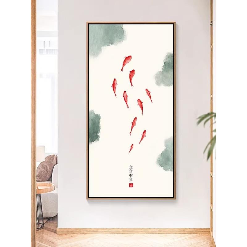 九鱼图入户玄关装饰画年年有鱼正对门走廊过道挂画客厅聚财壁画