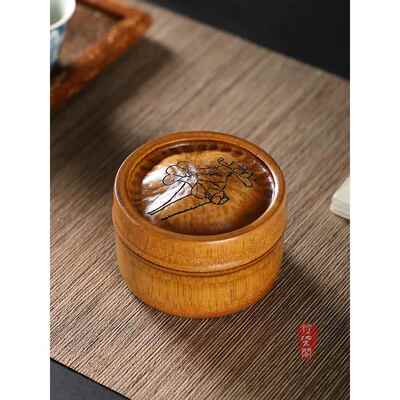 漆器纯手工竹雕茶罐密封茶罐旅行茶罐迷你便携竹罐茶盒竹筒