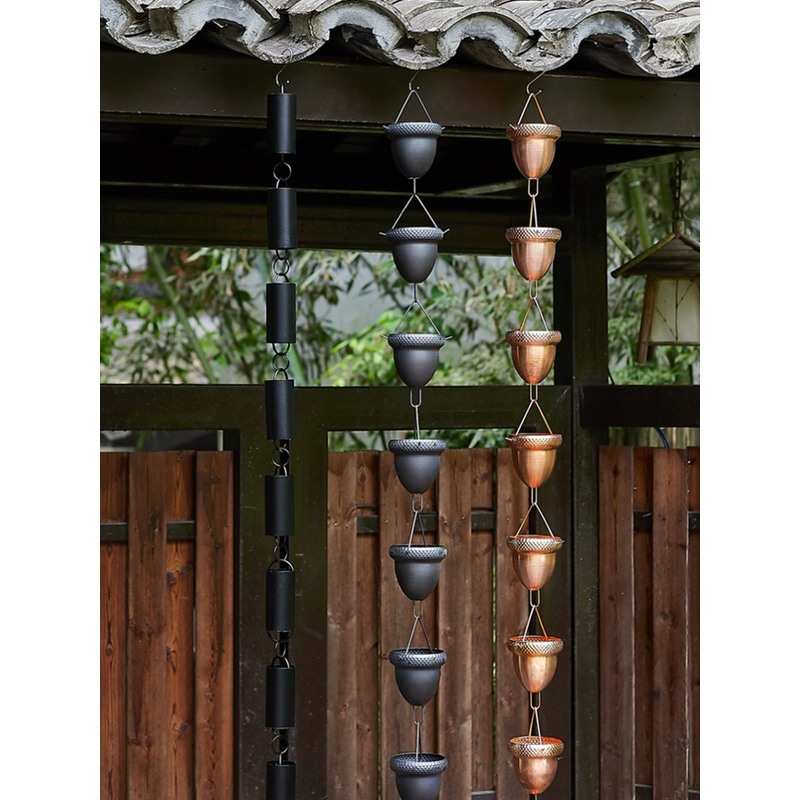 雨链紫铜别墅庭院竹筒日式屋檐引水链民宿排水雨水链天沟落水装饰