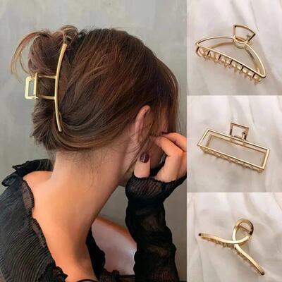 Gold Color Hollow Geometric Hair Clips Metal Hair Claw Cross